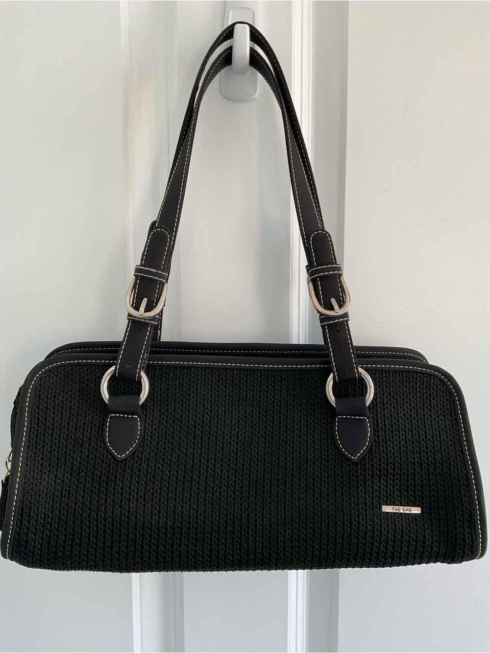 Vintage The Sak Black Woven Crochet Shoulder Bag